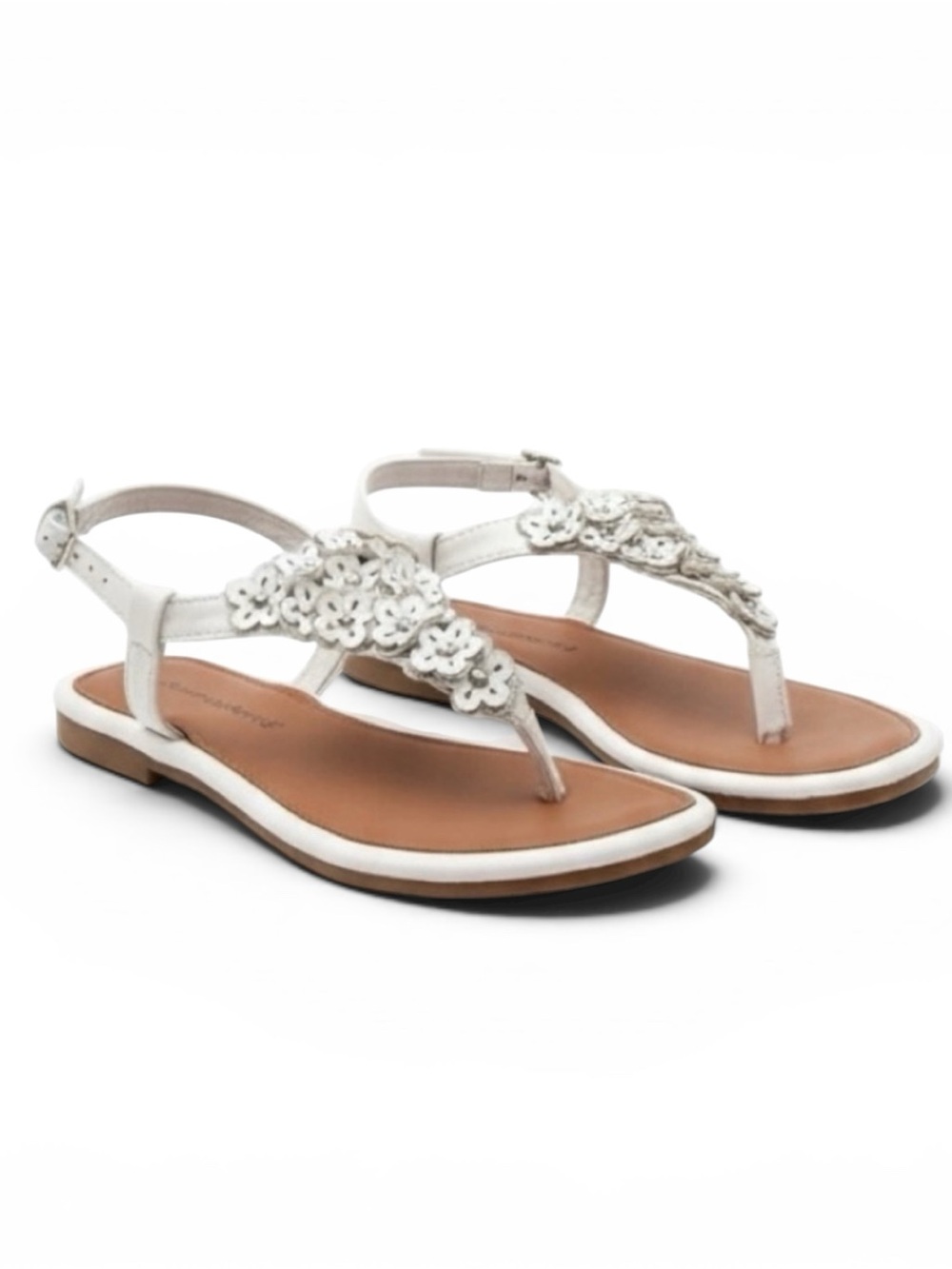 Rampage Girls White Silver Floral Sandals Size 13 | Adjustable Strap Dress Shoes